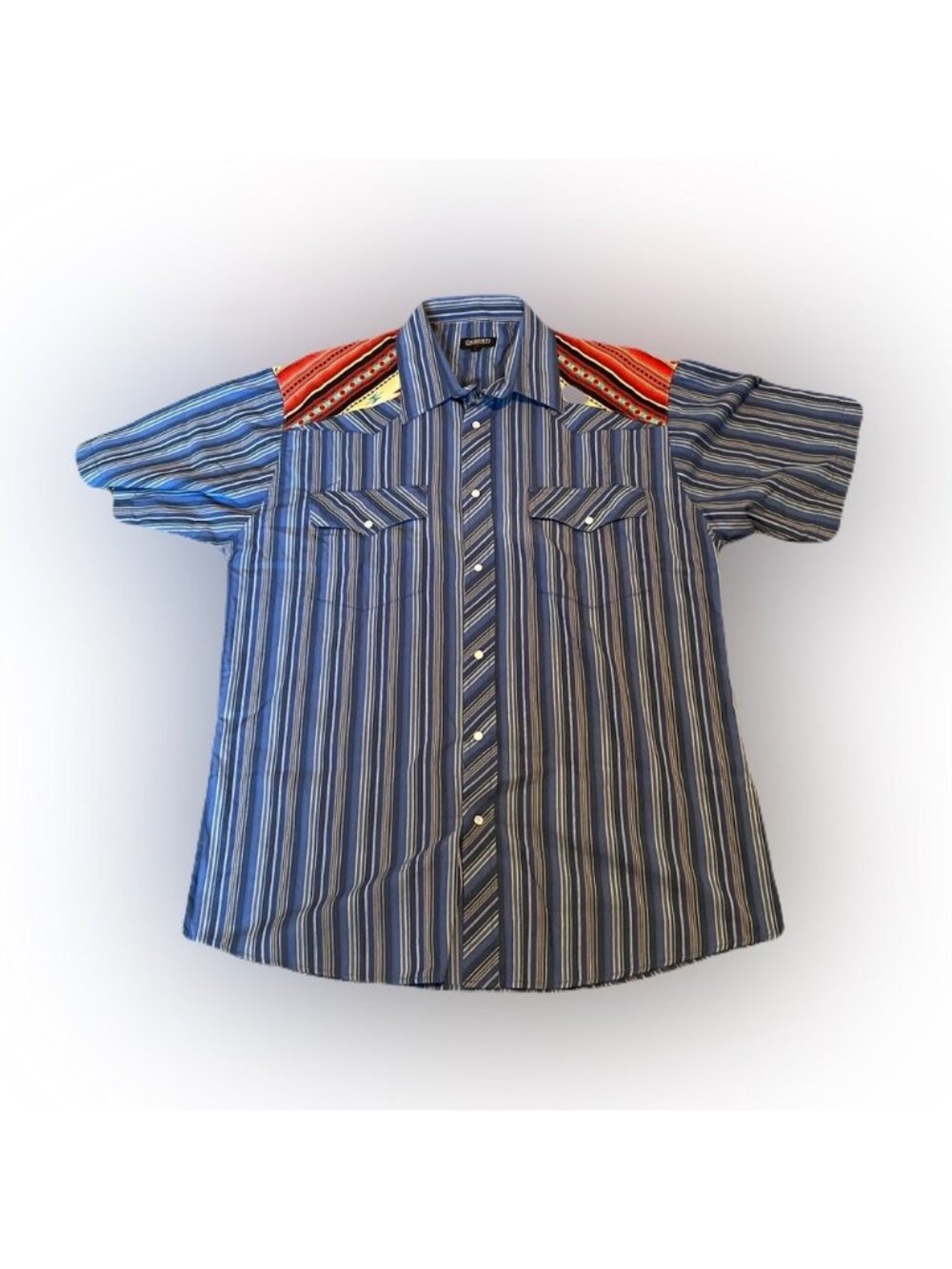 Gioberto Large Blue Aztec Pearl Snap Short Sleeve Shirt